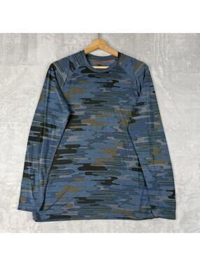 SAXX Viewfinder Merino Wool Blend Camo Base Layer Shirt Blue Mens S Outdoor Hike